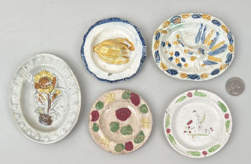 Five Prattware Miniature Plates & Platters (1 of 3)