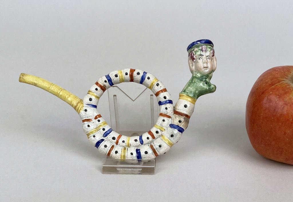 Prattware Figural Novelty Coil Puzzle Pipe (1 of 6)
