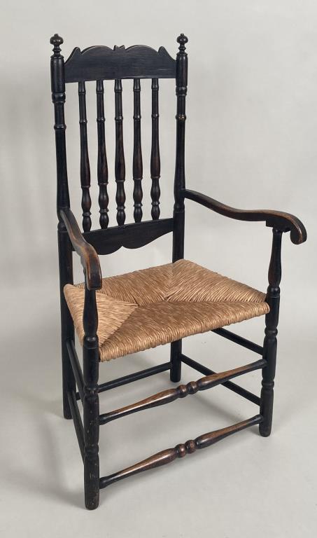 Early CT Black Painted Bannister Back Arm Chair (1 of 10)