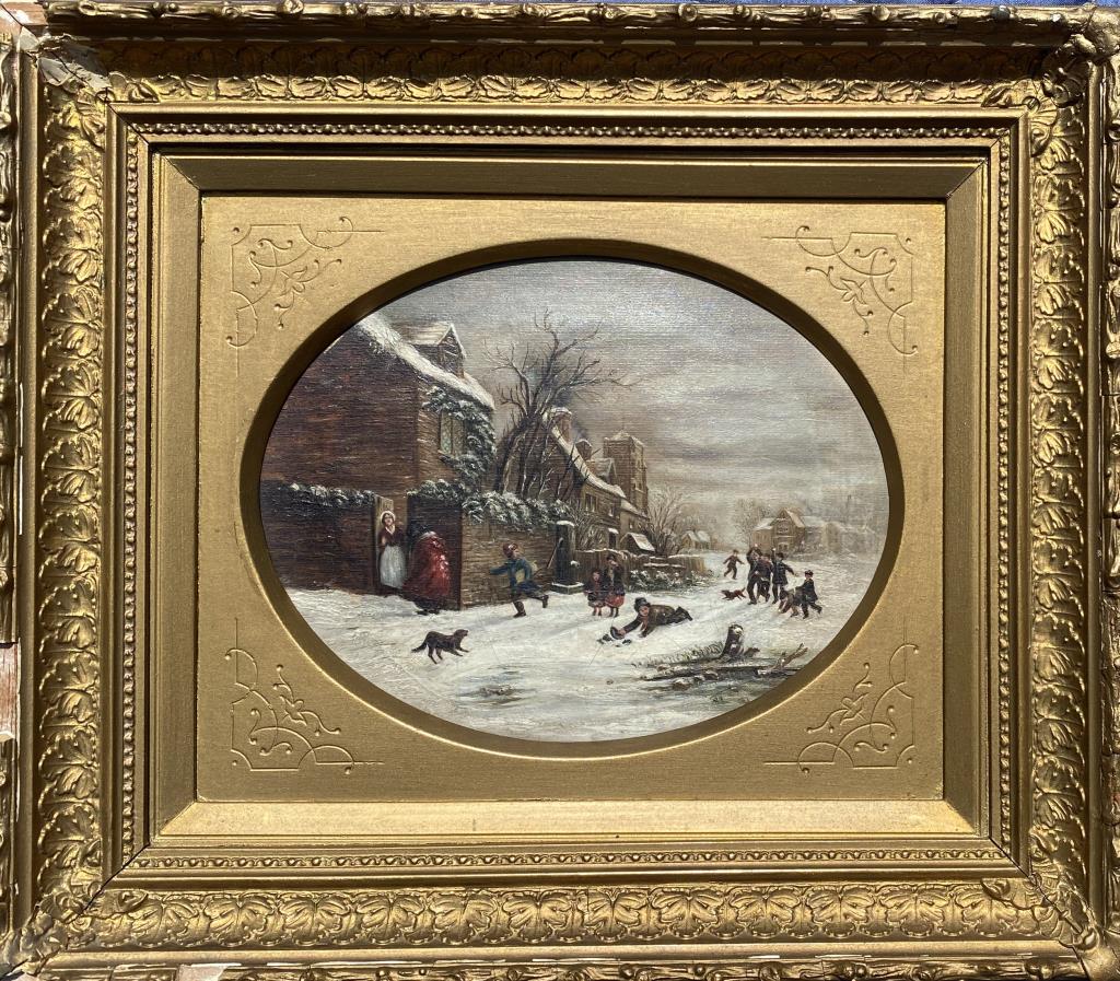 Am. School, O/C Winter Scene, Family At Play (1 of 4)