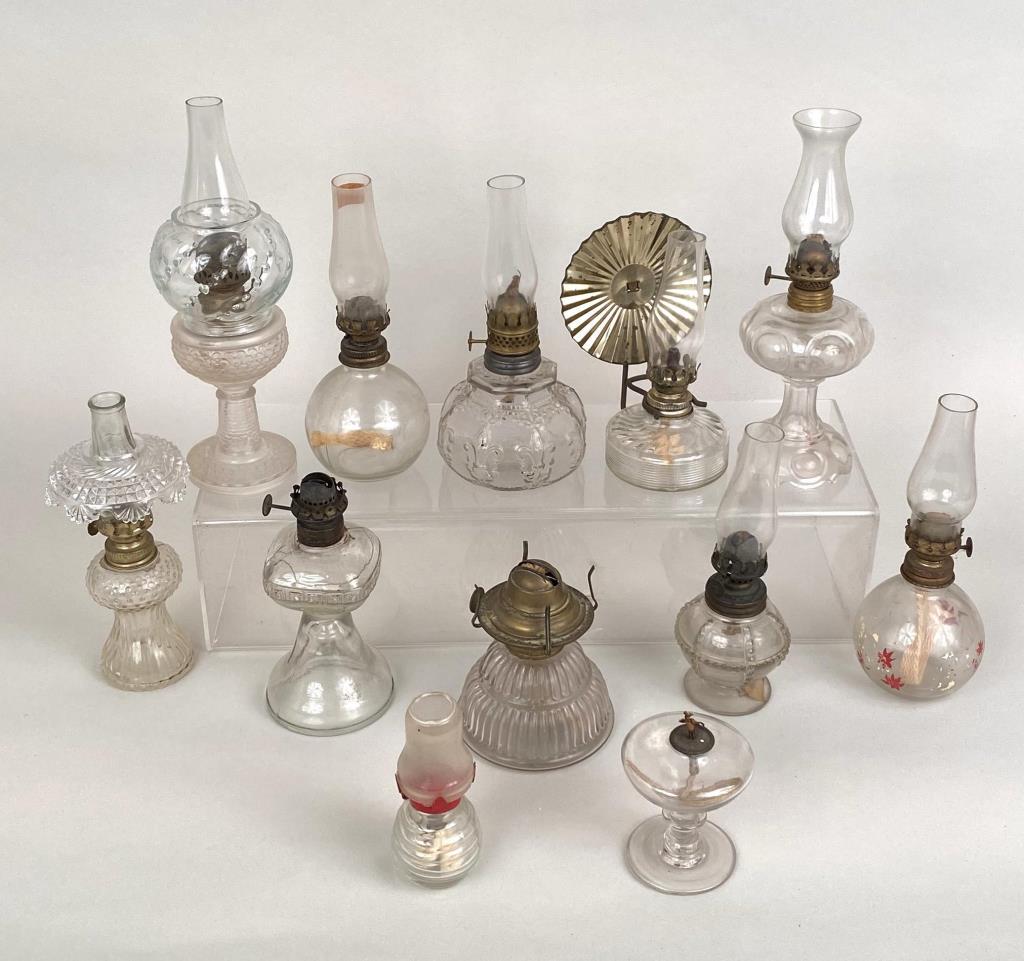 Group Twelve Small Glass Oil Lamps (1 of 4)