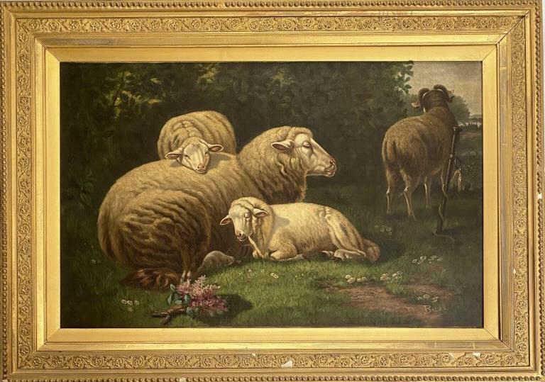DeBuel, Large O/C Sheep In Pasture 19th C. (1 of 4)