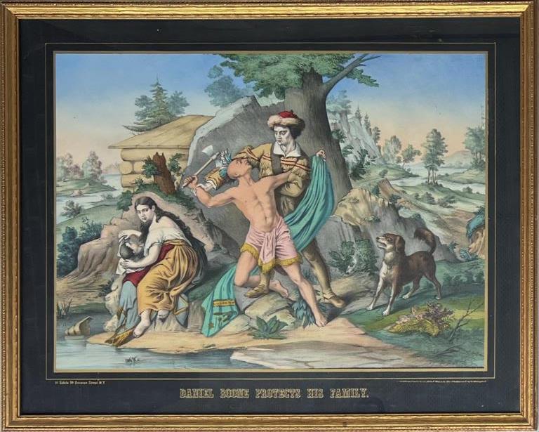 Lithograph, Daniel Boone Protects His Family (1 of 3)