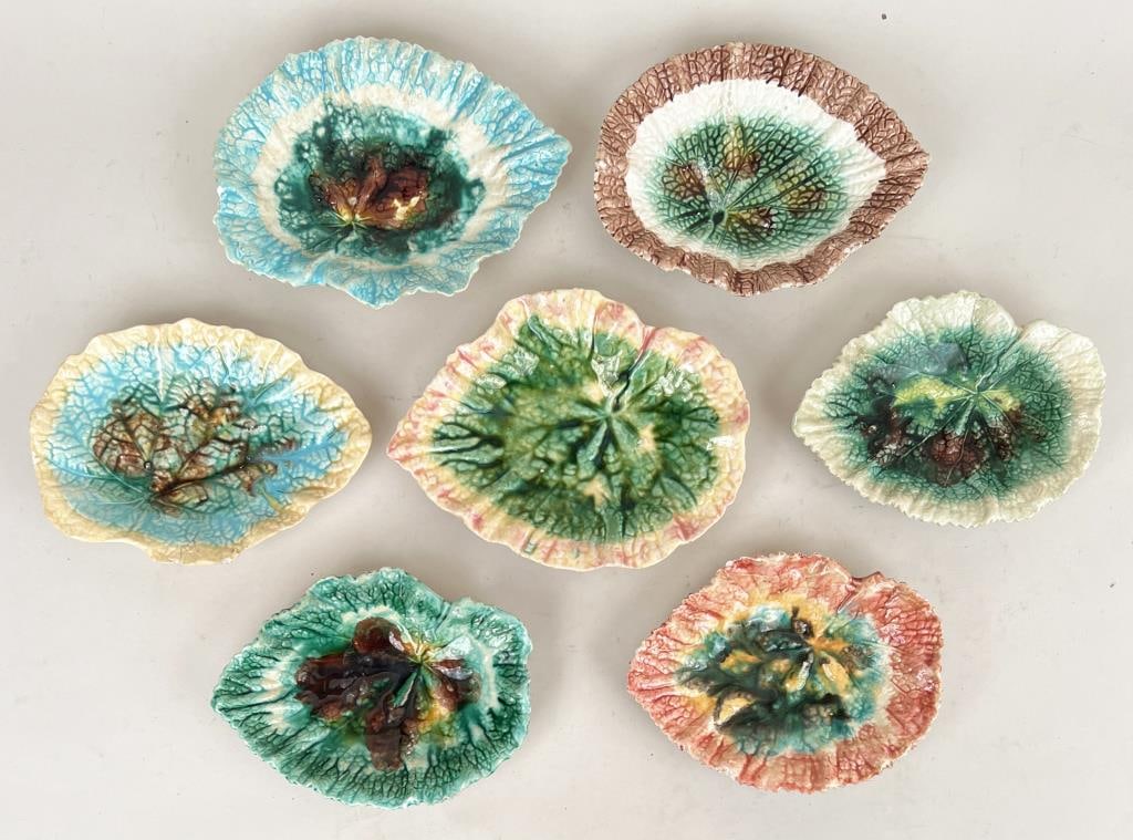 Group Seven Majolica Porcelain Leaf Form Dishes (1 of 3)