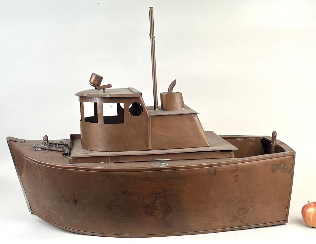 Large Folk Art Copper Boat Model (1 of 7)