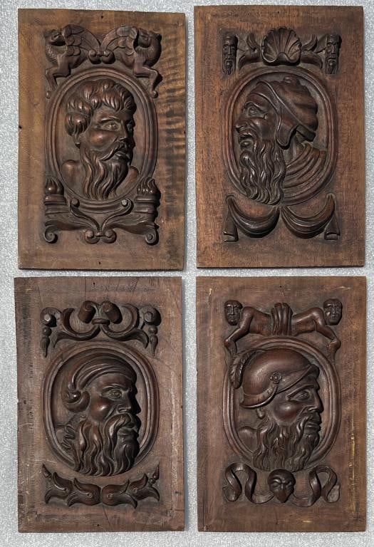 Four Continental Carved Walnut Figural Panels (1 of 2)