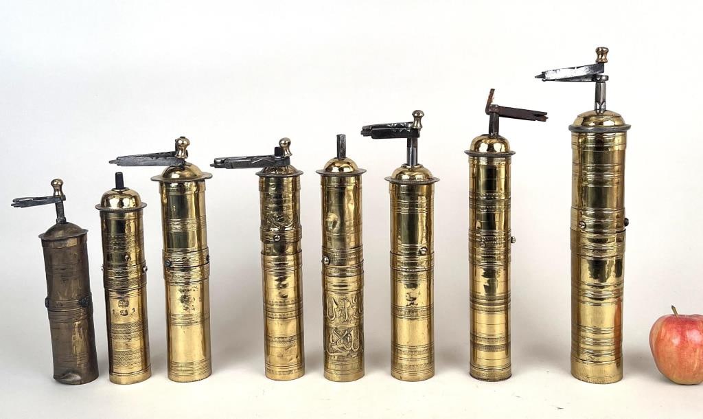 Nine Antique Turkish Brass Cased Coffee Grinders (1 of 7)