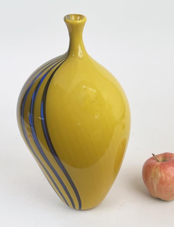 Large Blue & Yellow Art Glass Vase (1 of 5)
