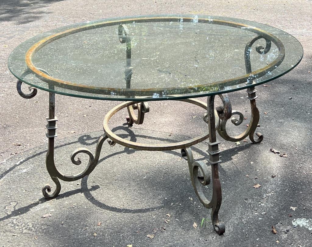 Large Wrought Iron Round Table, Glass Top (1 of 4)