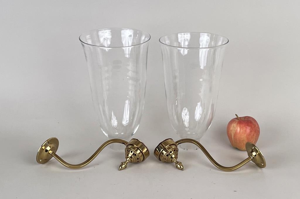 Pair Brass & Glass Hurricane Wall Sconces (1 of 6)