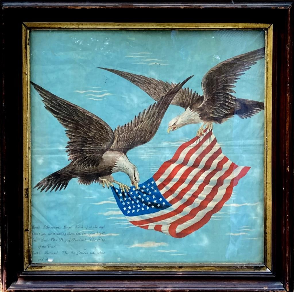 Folk Art Patriotic O/C, Two Eagles & Flag (1 of 4)