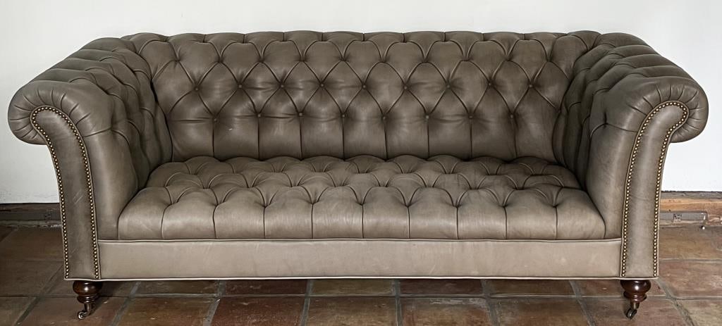 Light Gray Leather Chesterfield Sofa (1 of 5)