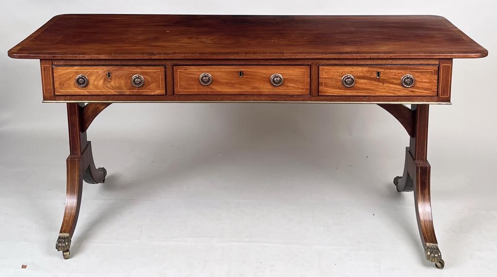 English Regency Inlaid Mahogany Sofa Table (1 of 9)