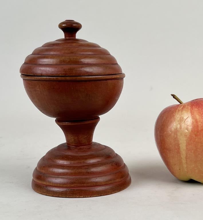 Early Red Painted Treenware Lidded Compote (1 of 3)