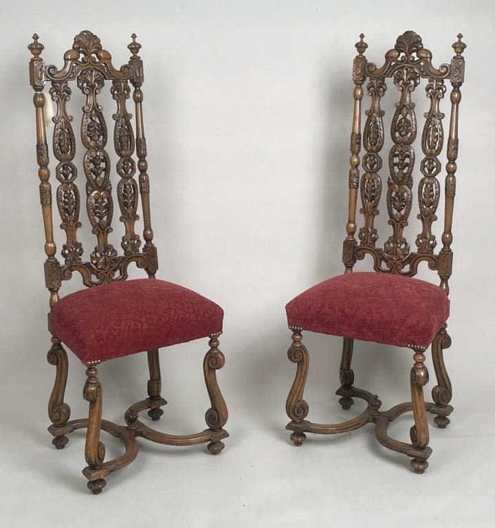 Pair Continental Carved High Back Hall Chairs (1 of 8)