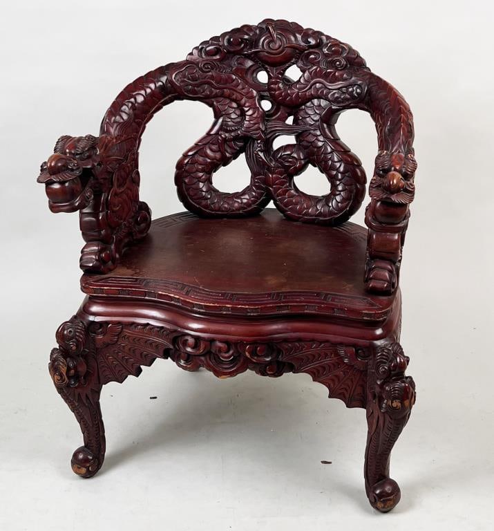 Elaborately Dragon Carved Chinese Low Chair (1 of 7)
