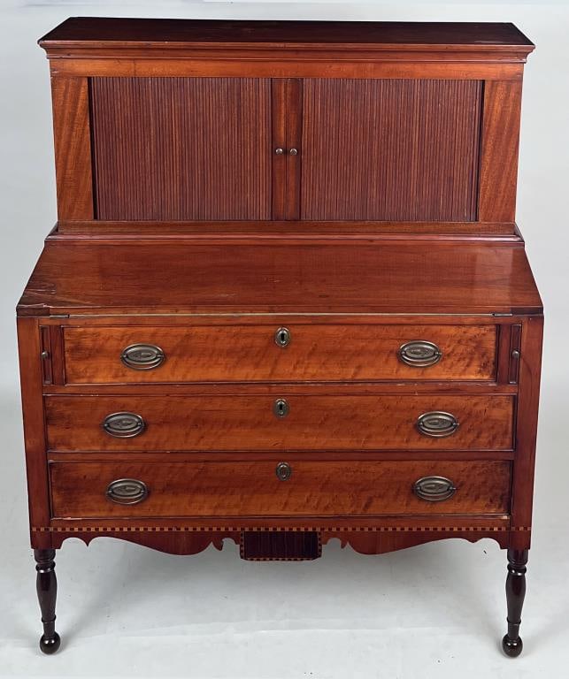 NE Sheraton Mahogany Tambour Ladies Secretary (1 of 9)