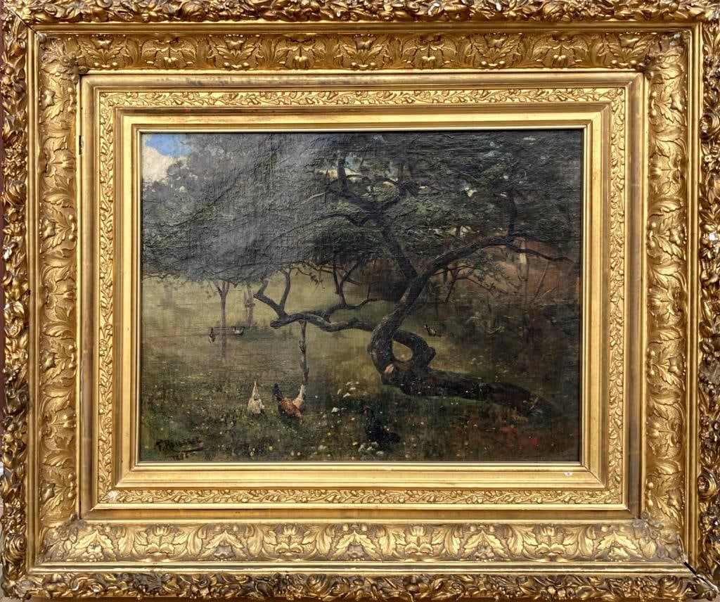 French School, O/C Landscape Scene 1886 (1 of 4)