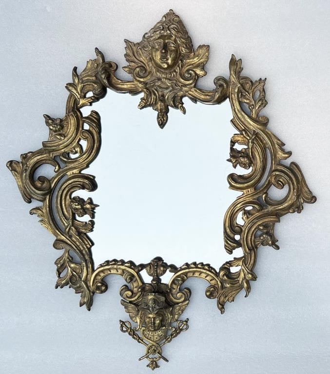 Baroque Bronze Mirror, Hermes Bust Crest (1 of 4)