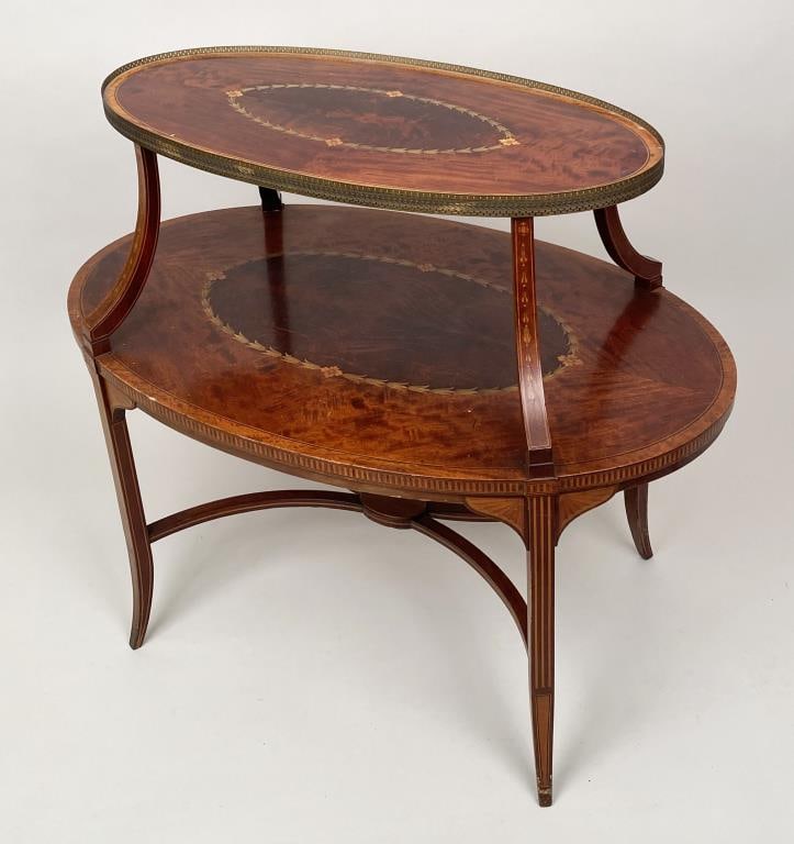 Regency Style Inlaid 2-Tier Oval Serving Stand (1 of 7)