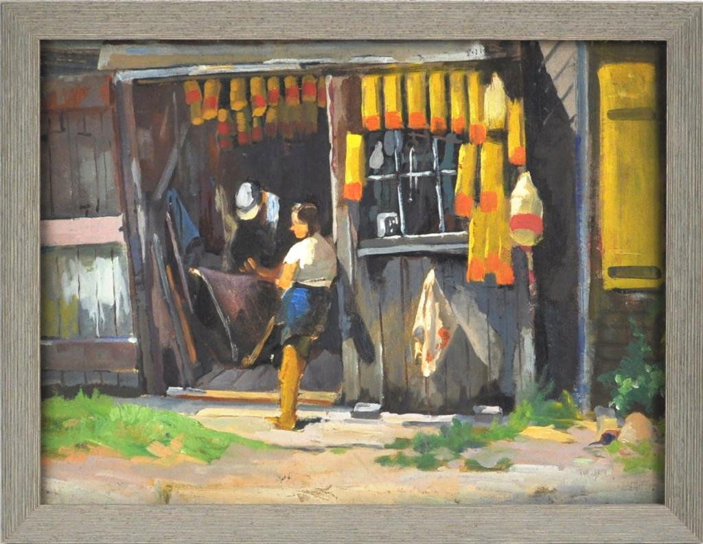 Joseph Newman, Untitled (Rockport Shack w/Buoys): Joseph Newman (Am. 1890-1979) untitled (Rockport Shack w/Buoys) framed oil on canvas, estate stamp verso. 16" wide, 12" high. Provenance: Estate of the artist.