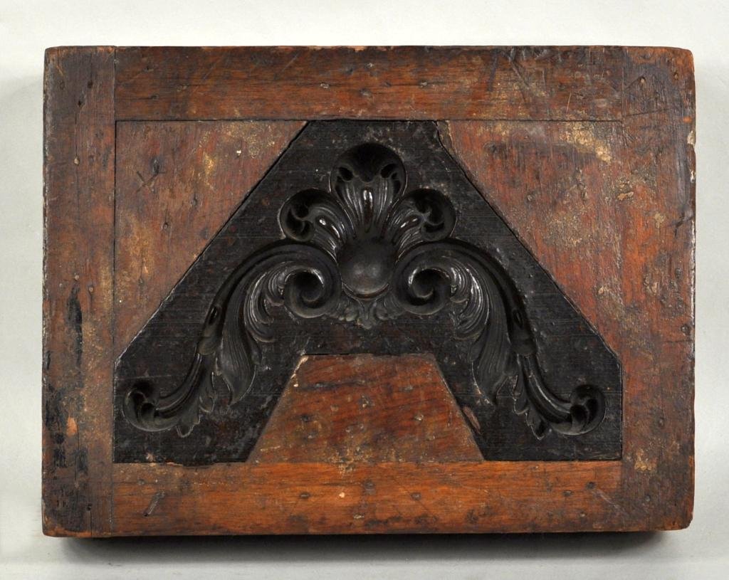Architectural Accent Mold: Interesting architectural mold, for a foliate embellishment; carved hardwood, labeled "263". 10" high, 13 1/2" wide