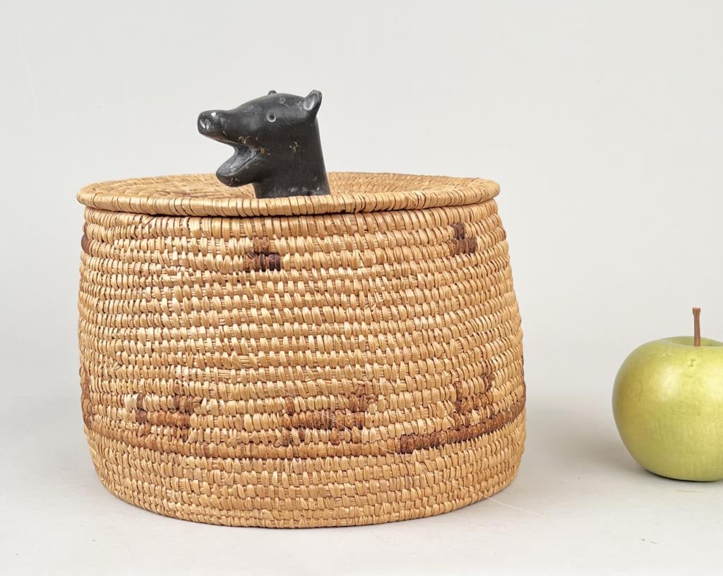 Alaskan Indian Basket, Soapstone Carved Mounting (1 of 9)