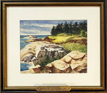 Gasser, W/C Maine Shoreline: Henry Martin Gasser (Am. 1909-1981). Frame size: 13 1/8" high, 15 1/8" wide. Not examined out of frame.