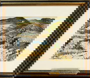 Gasser, W/C Man At The Quarry: Henry Martin Gasser (Am. 1909-1981) signed lower left. Frame size: 13 1/8" high, 15 1/8" wide. Wear to plaque. Not examined out of frame.