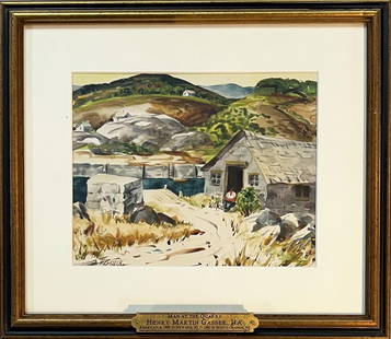 Gasser, W/C Man At The Quarry: Henry Martin Gasser (Am. 1909-1981) signed lower left. Frame size: 13 1/8" high, 15 1/8" wide. Wear to plaque. Not examined out of frame.