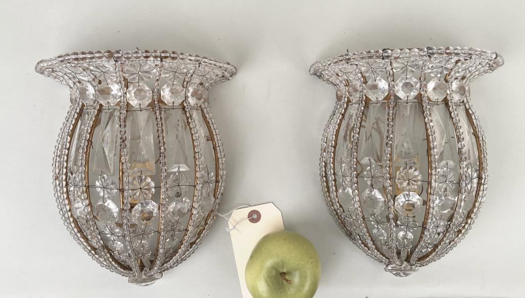 Pair French Art Deco Paste Crystal Wall Sconces (1 of 6)