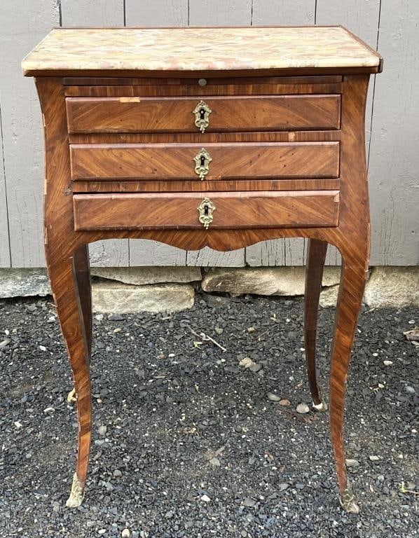 Louis XVI M/T Walnut Bombe Form Side Table (1 of 9)