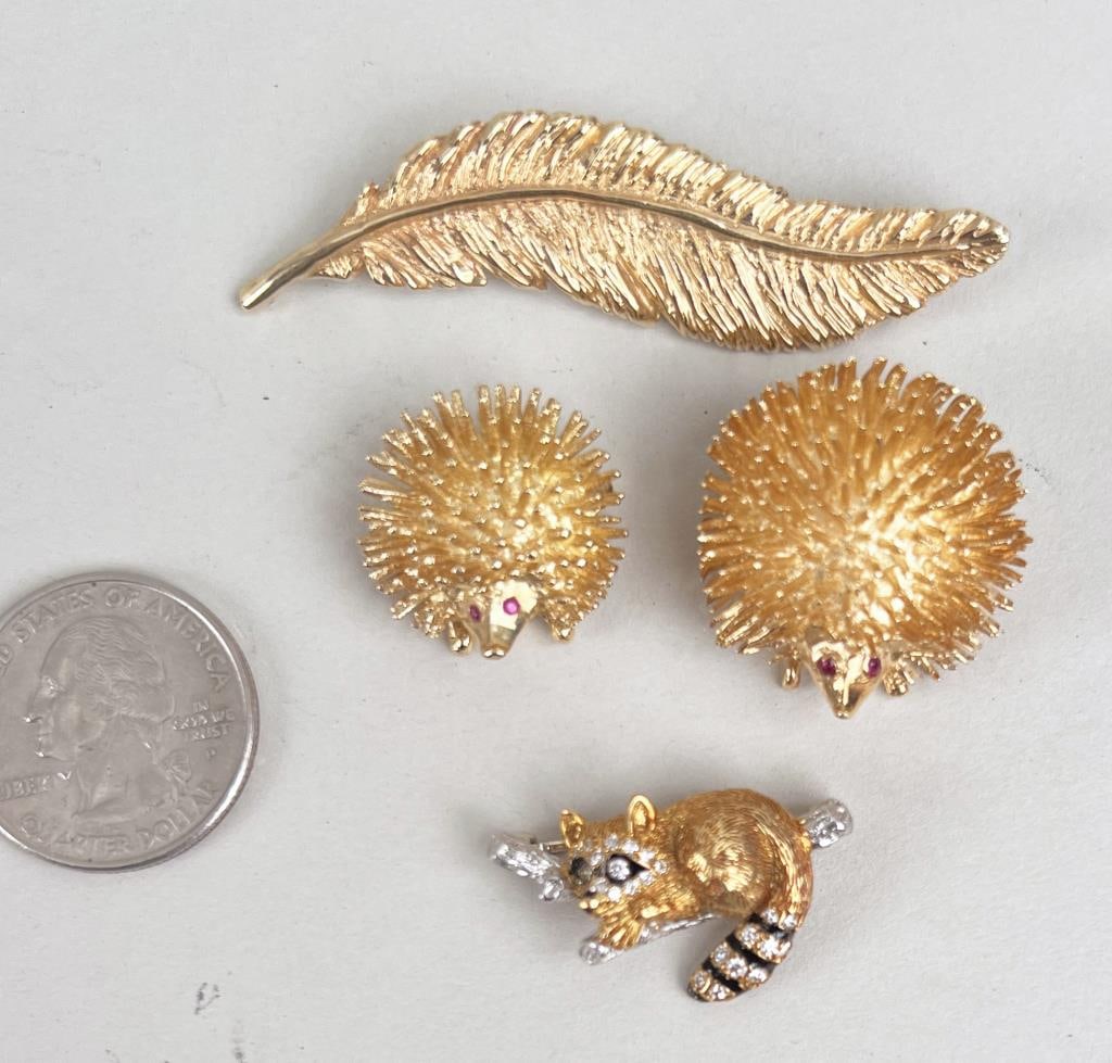 Four 14K Gold Animal Form Pins (1 of 3)