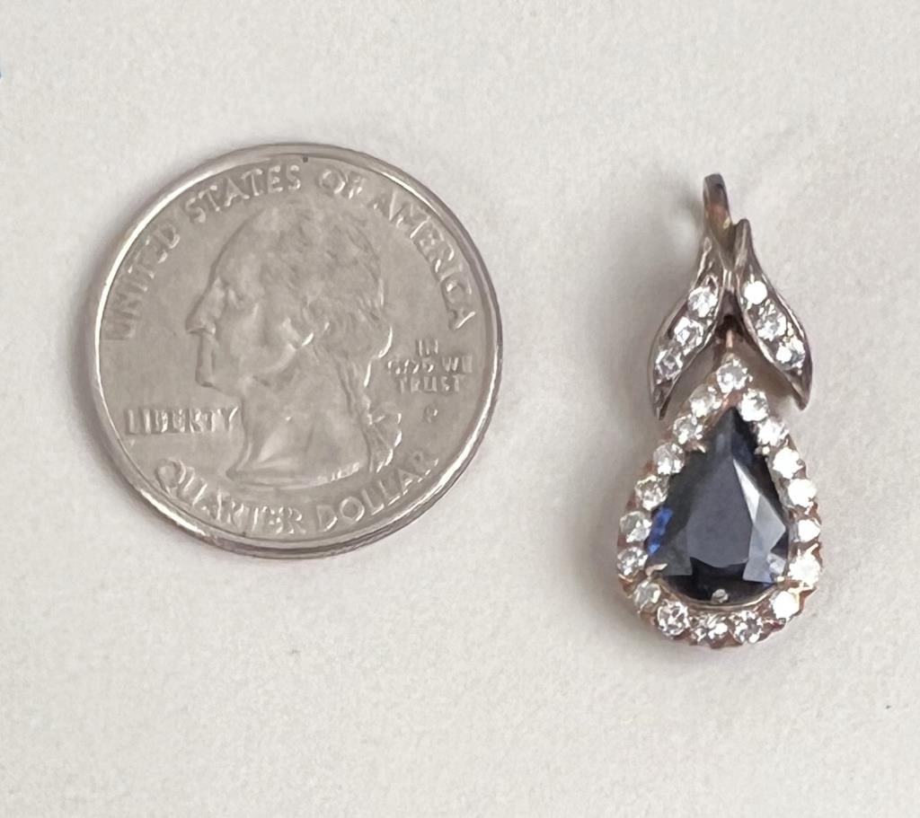Pear-Cut Sapphire, Diamond & Gold Pendant (1 of 6)