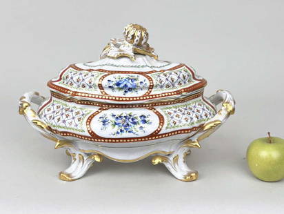 Tiffany & Co. Private Stock Porcelain Tureen: by Le Tallec. 10 1/2" high, 15" wide, 8" deep.
