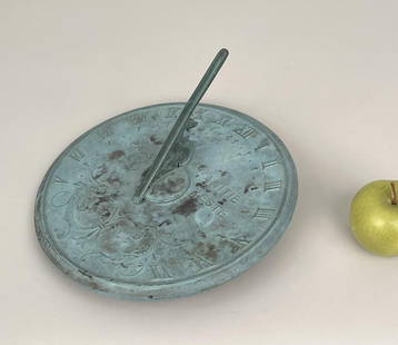 Vintage French Patinated Bronze Sundial: 10 1/2" diameter.