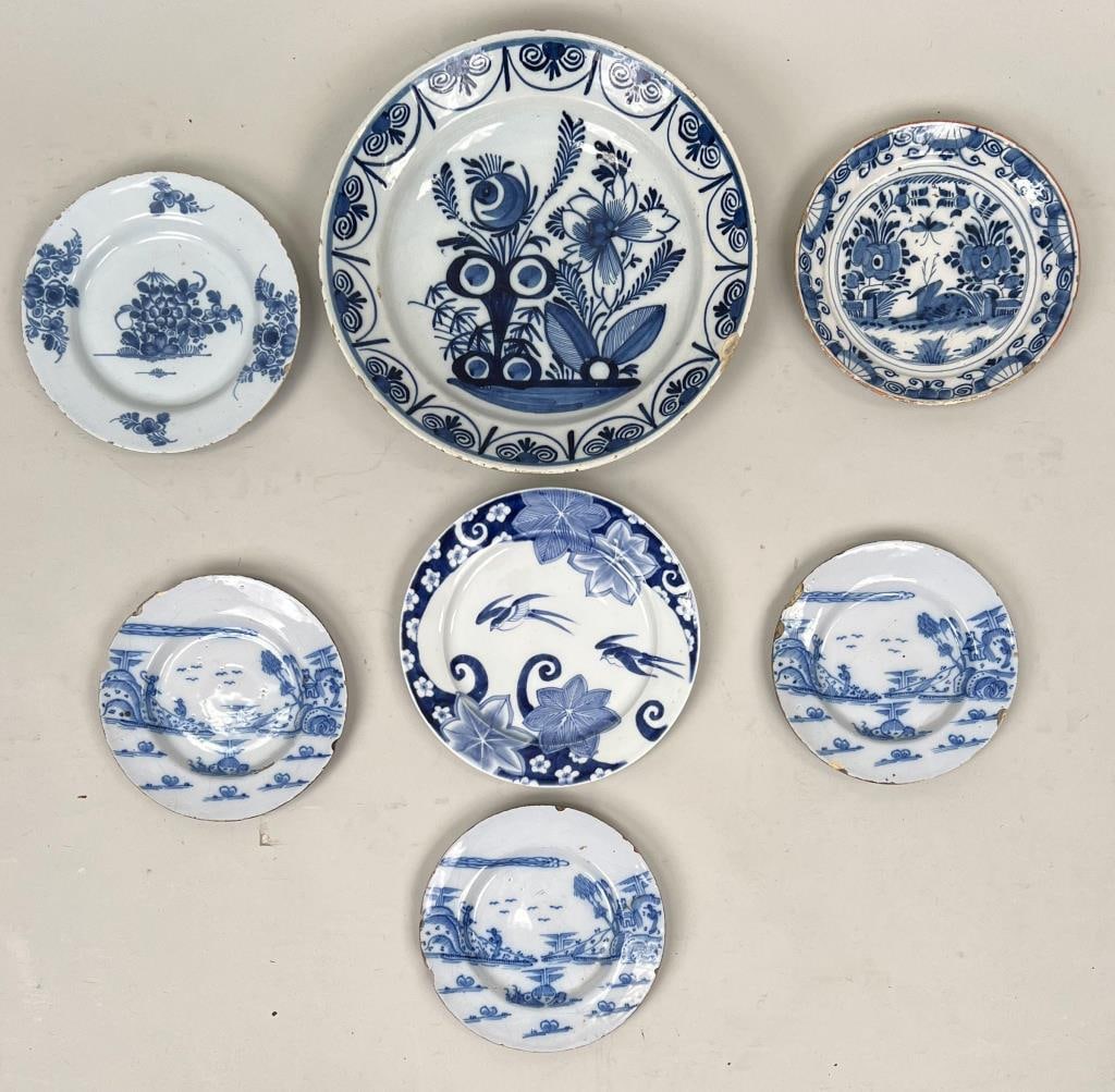 Group Seven Delft Blue/White Porcelain Plates (1 of 5)