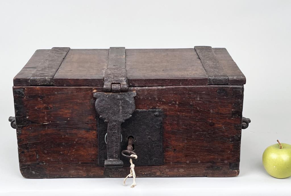 Early Iron Bound Wood Document Lock Box (1 of 8)
