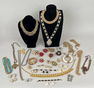 Group Mostly Designer Costume Jewelry: comprising clip earrings, bracelets, necklaces, brooches. Designers include Christian Dior, Kenneth Jay Lane, Ciner, Nettie Rosenstein and more; some unsigned. Judith Leiber and group of watches. Neck