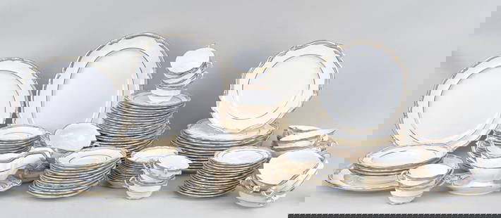 132 Piece Spode "Sheffield" Dinnerware Set: 13 plates, 14 sandwich plates, 14 dessert plates, 11 sauce dishes, 12 luncheon plates, 16 cups, 16 saucers, 4 soup bowls, 4 platters, 2 vegetable dishes, 1 gravy boat, 12 bouillon cups and 12 saucers.