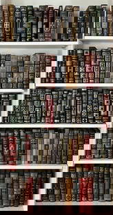 79 Volumes Leather Bound Franklin Library Editions: all finely bound, from the "100 Greatest Books of All Time Series", various dates 1970's-80's. Largest: 10" high, 6 3/4" wide. Some staining to bindings and foxing to contents.