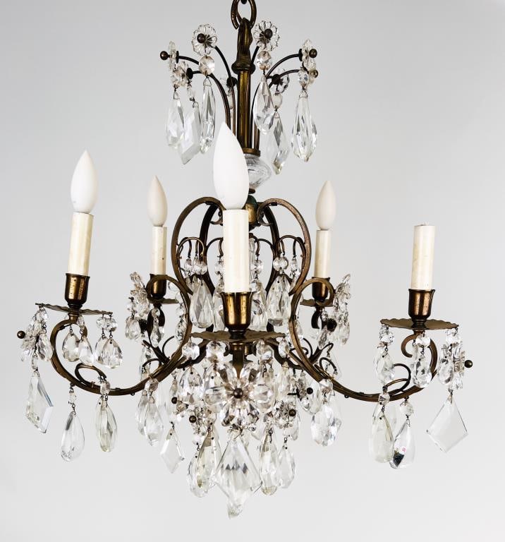 Crystal & Brass Five Light Chandelier (1 of 5)