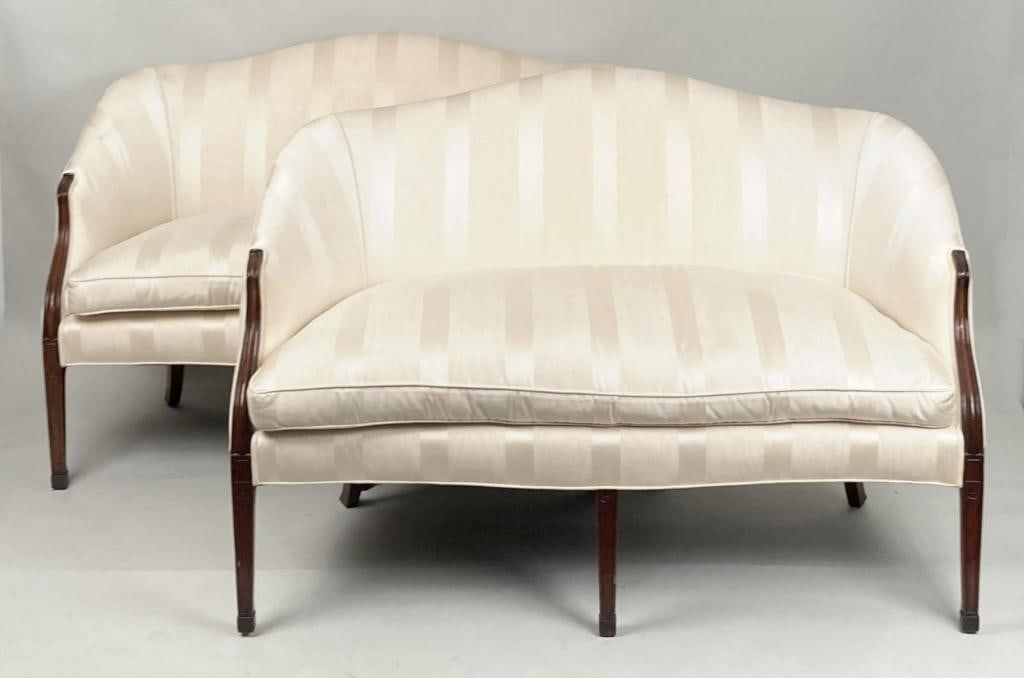 Pair Georgian Carved Mahogany Upholstered Settees (1 of 8)