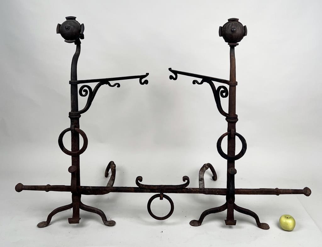 Pair Palace Size Wrought Iron Andirons (1 of 5)