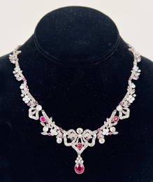 Platinum Diamond, Ruby & Pearl Necklace