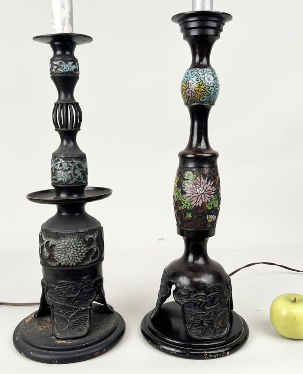 Two Large Chinese Cloisonne Table Lamps (1 of 4)