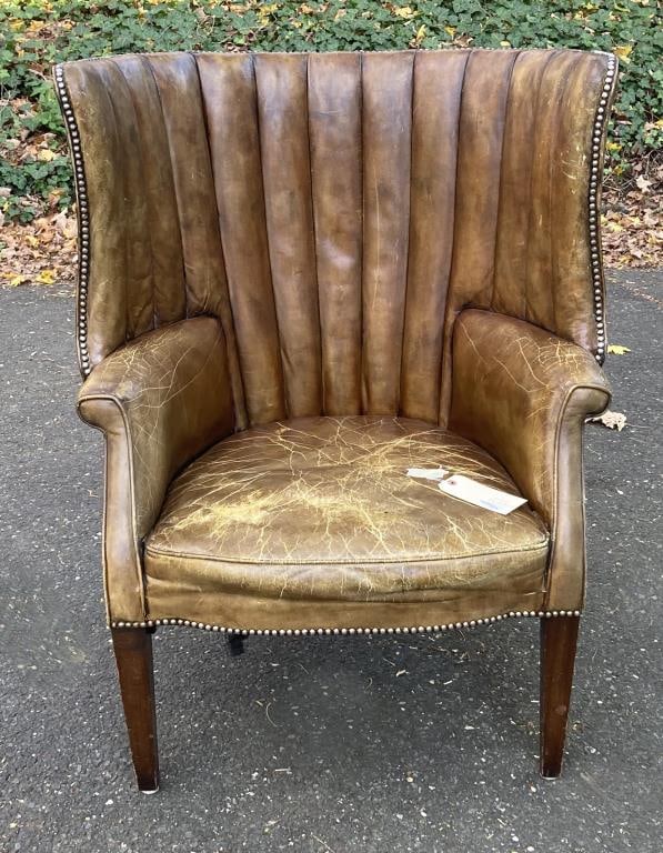Georgian Style Leather Covered Barrelback Chair (1 of 6)