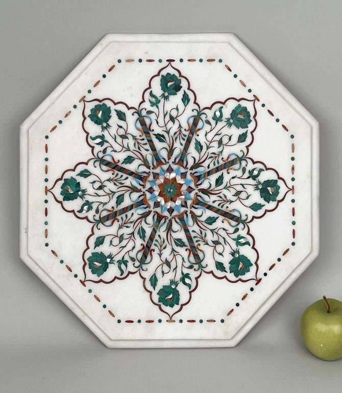 Small Pietra Dura & MOP Inlaid Octagonal Marble (1 of 4)