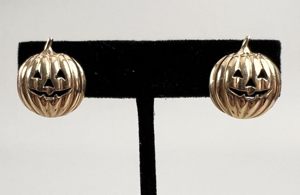 Pair 14K Gold Pumpkin Earrings (1 of 2)