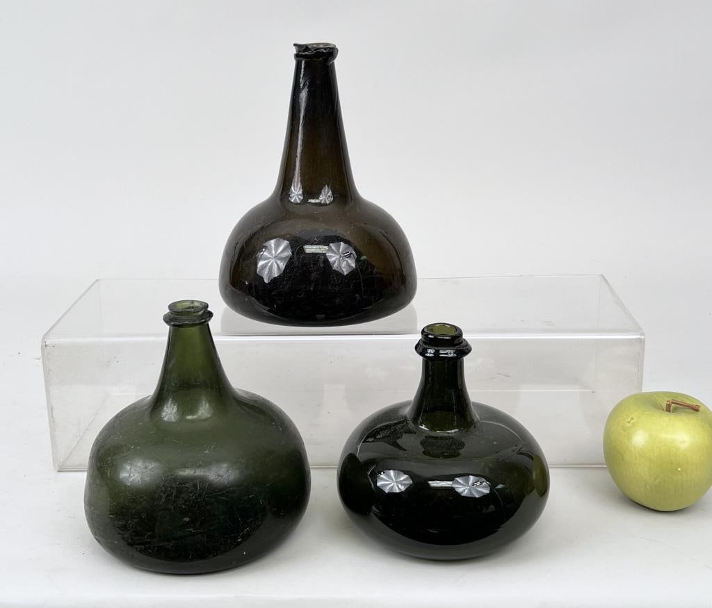 Three Early Belgian Style Glass Bottles (1 of 4)